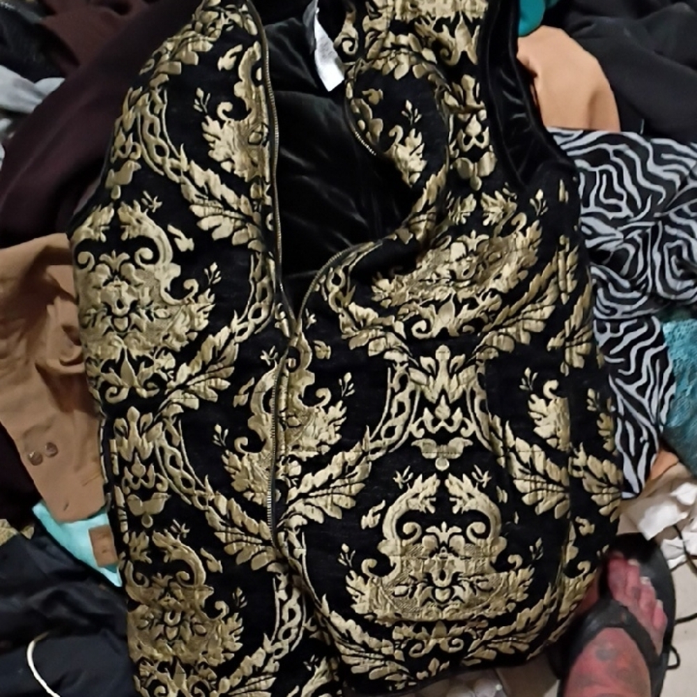 Chico's Black and Gold Patterned Vest
